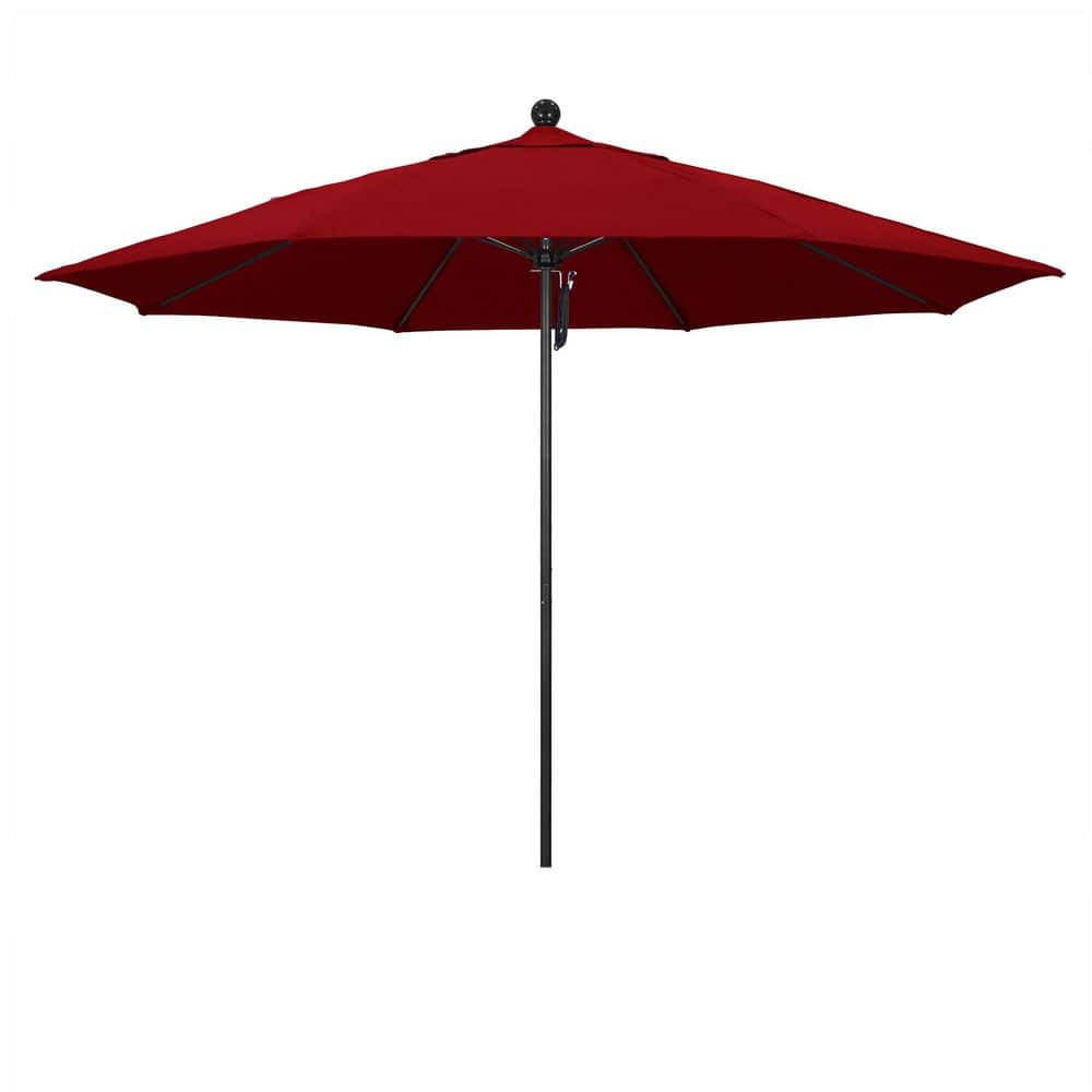 11 ft. Black Aluminum Market Patio Umbrella with Fiberglass Ribs Pulley Lift in Jockey Red Sunbrella price history on PriceWatchPro