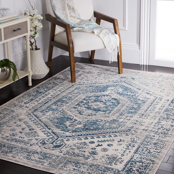 Madison Blue/Ivory 5 ft. x 8 ft. Border Floral Medallion Persian Area Rug