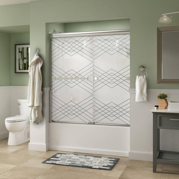 Delta Lyndall 60 in. x 58-1/8 in. Semi-Frameless Traditional Sliding Bathtub Door in Chrome with Argyle Glass