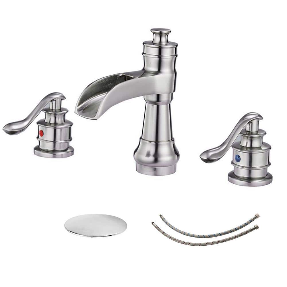8 in. Waterfall Widespread 2-Handle Bathroom Faucet with Pop-up Drain Assembly in Spot Resist Brushed Nickel price history on PriceWatchPro