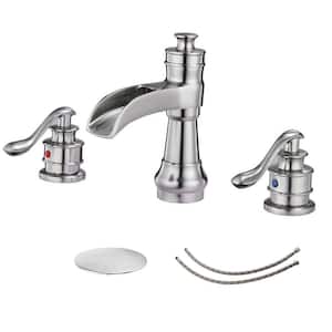 8 in. Waterfall Widespread 2-Handle Bathroom Faucet With Pop-up Drain Assembly in Spot Resist Brushed Nickel