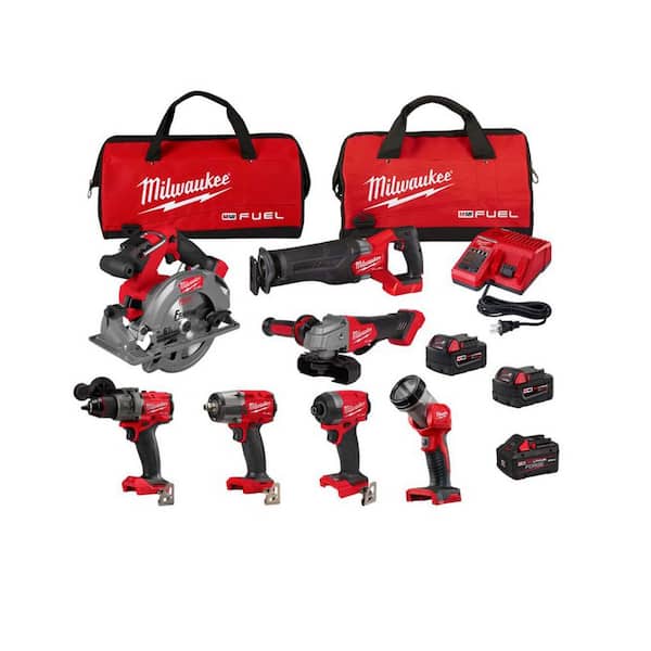 M18 FUEL 18V Lithium-Ion Brushless Cordless Combo Kit w/ Three Batteries, 1 Charger, 2 Tool Bags (7-Tool)
