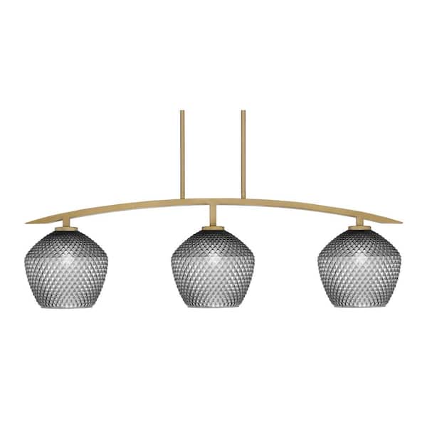 Unbranded Siena 3-Light, Brass, Linear Chandelier, Any room with Smoke Textured Glass Shades