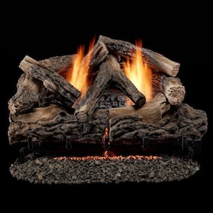 24 in. Rustic Oak Vent-Free Dual Fuel Gas Fireplace Log Set, 33,000 BTU with Remote Control