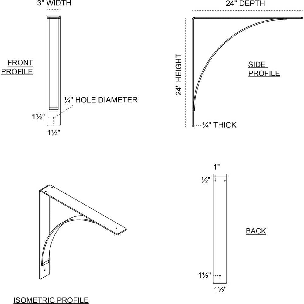 Powder Coated Black Steel Bracket for Shelves and Countertops