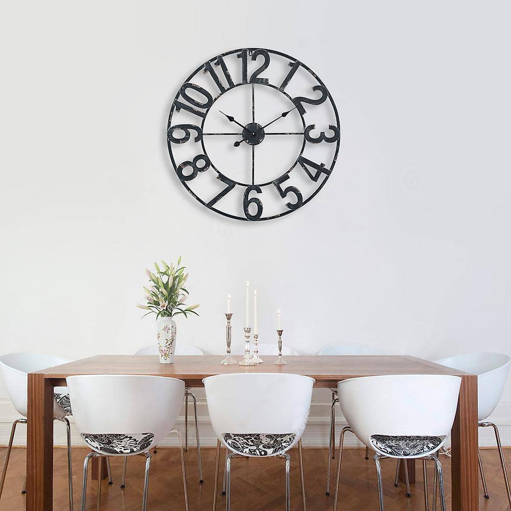 Manhattan Industrial 30" Distressed Black Metal Wall Clock