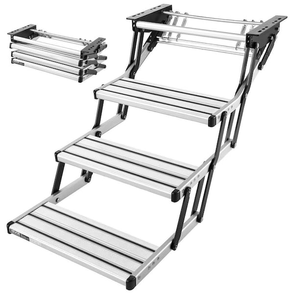 RV Steps, 3-Step, 440 lbs. Load Capacity, Manual Retractable RV Stairs, Telescopic Folding Aluminum Alloy Camper Steps