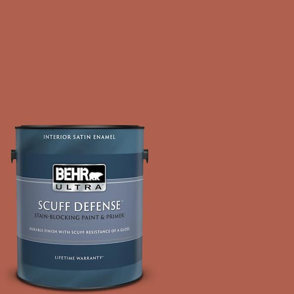 BEHR ULTRA 1 gal. #BIC-46 Clay Red Extra Durable Satin Enamel Interior Paint & Primer