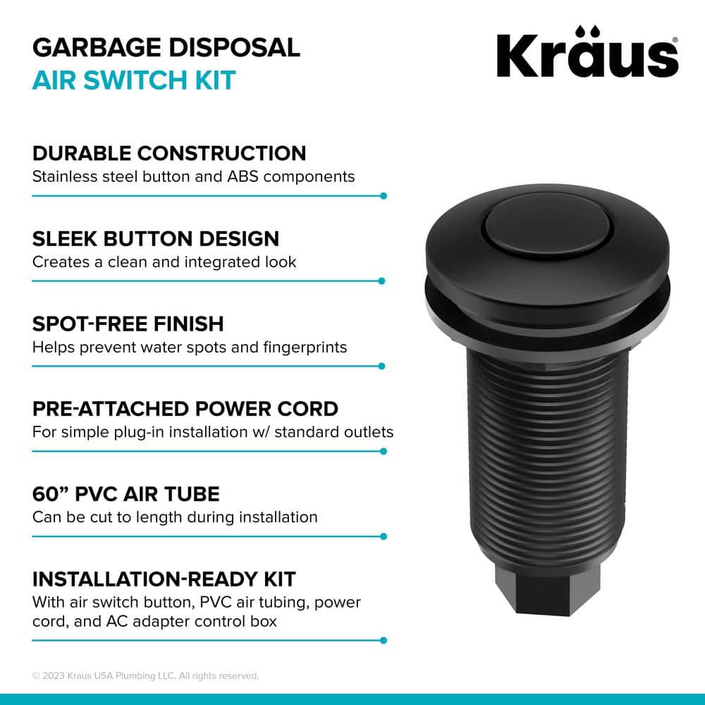 Matte Black Garbage Disposal Air Switch Kit with Push Button