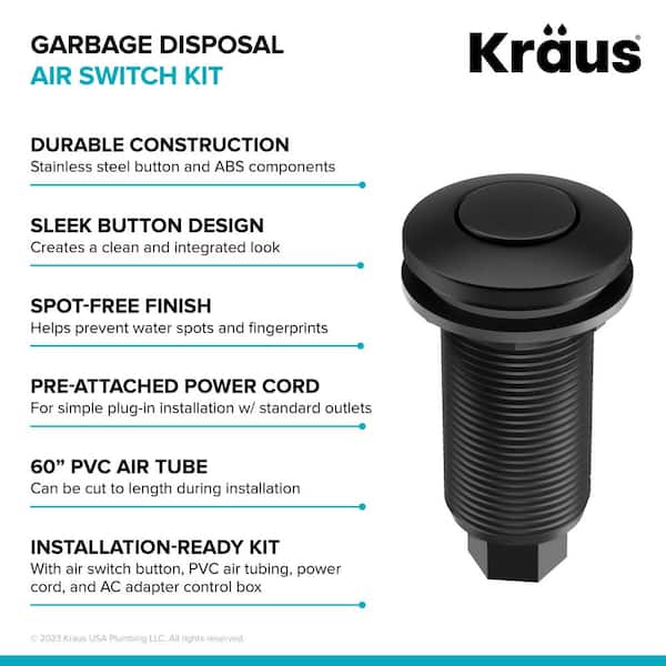 SoulBay Garbage Disposal Air Switch – 3.5in Stainless Steel Push Button, 5FT Air Tube, Sink Top Mount, Waterproof, For Granite, Quartz, Stainless Steel, Fits ≤2HP Disposers