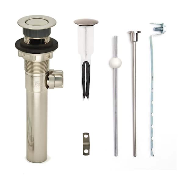 PF WaterWorks EasyPOPUP Pop-Up Drain, Easy Install/Remove Stopper, Matching ABS Body w/Overflow, 1.6-2" Sink Hole, Brushed Nickel