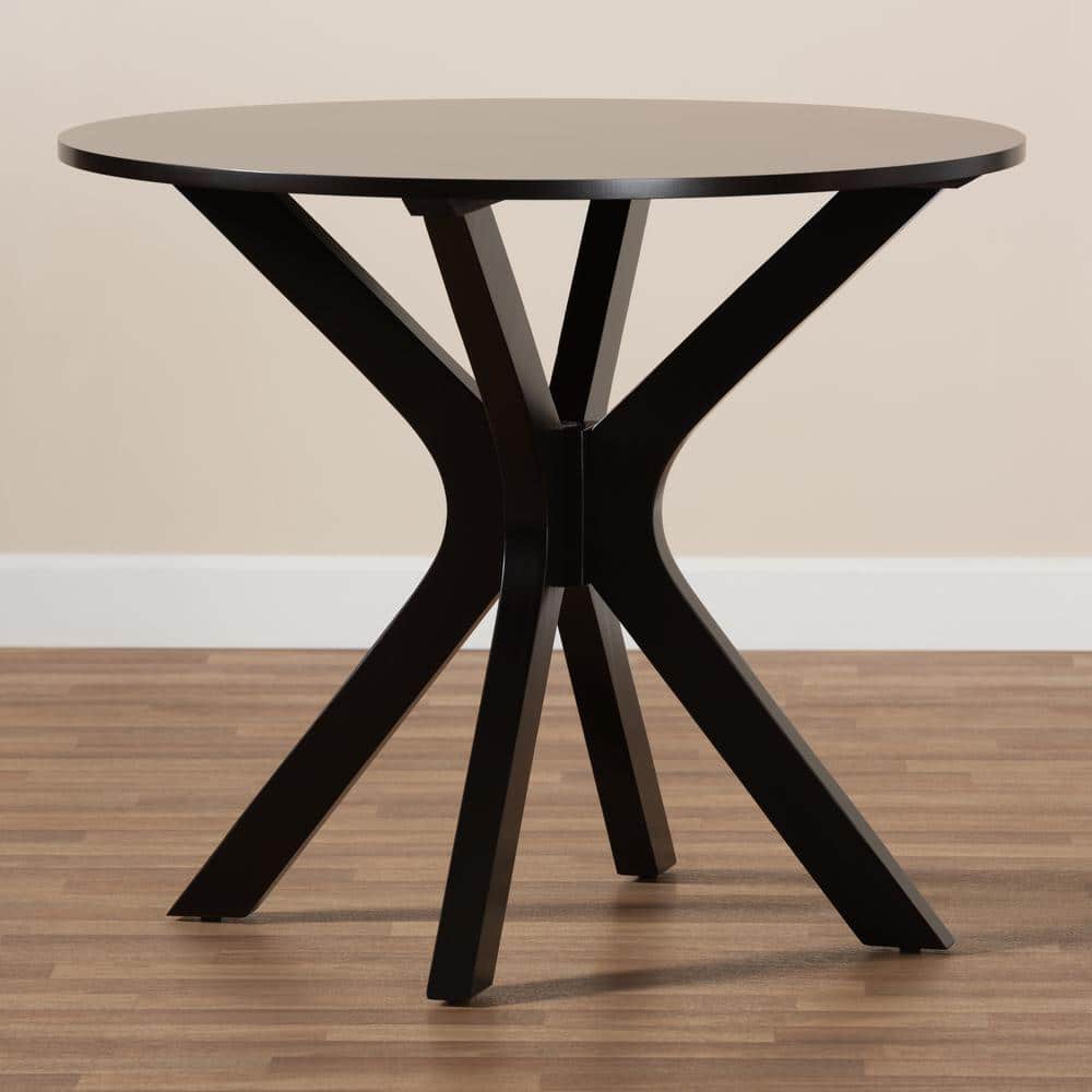 Kenji Espresso Brown Round Wood Dining Table with Sculptural Base