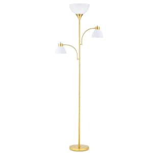 71 in. Gold Torchiere Floor Lamp, 3-Light Standing Lamp for Living Room with Acrylic Dome Shade and Reading Lights