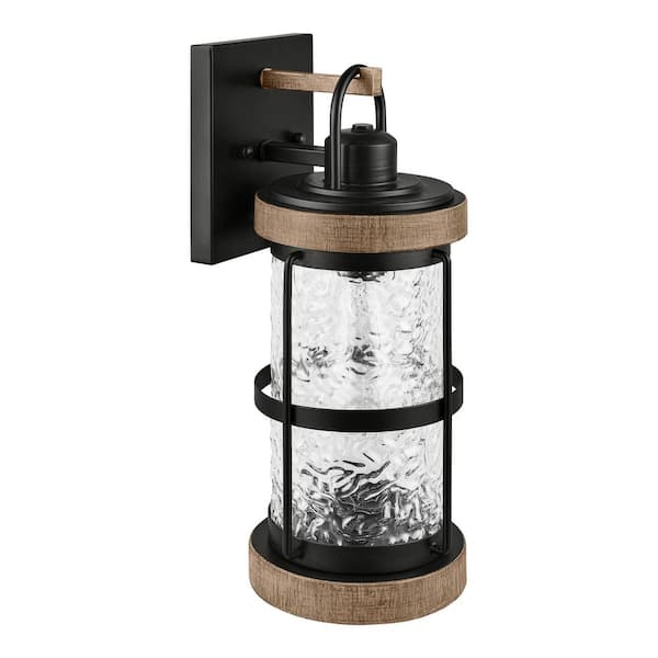 Hampton Bay Fuller Park 15 in. 1-Light Matte Black Cylinder Hardwired Outdoor Wall Light Lantern Sconce with No Bulb Included