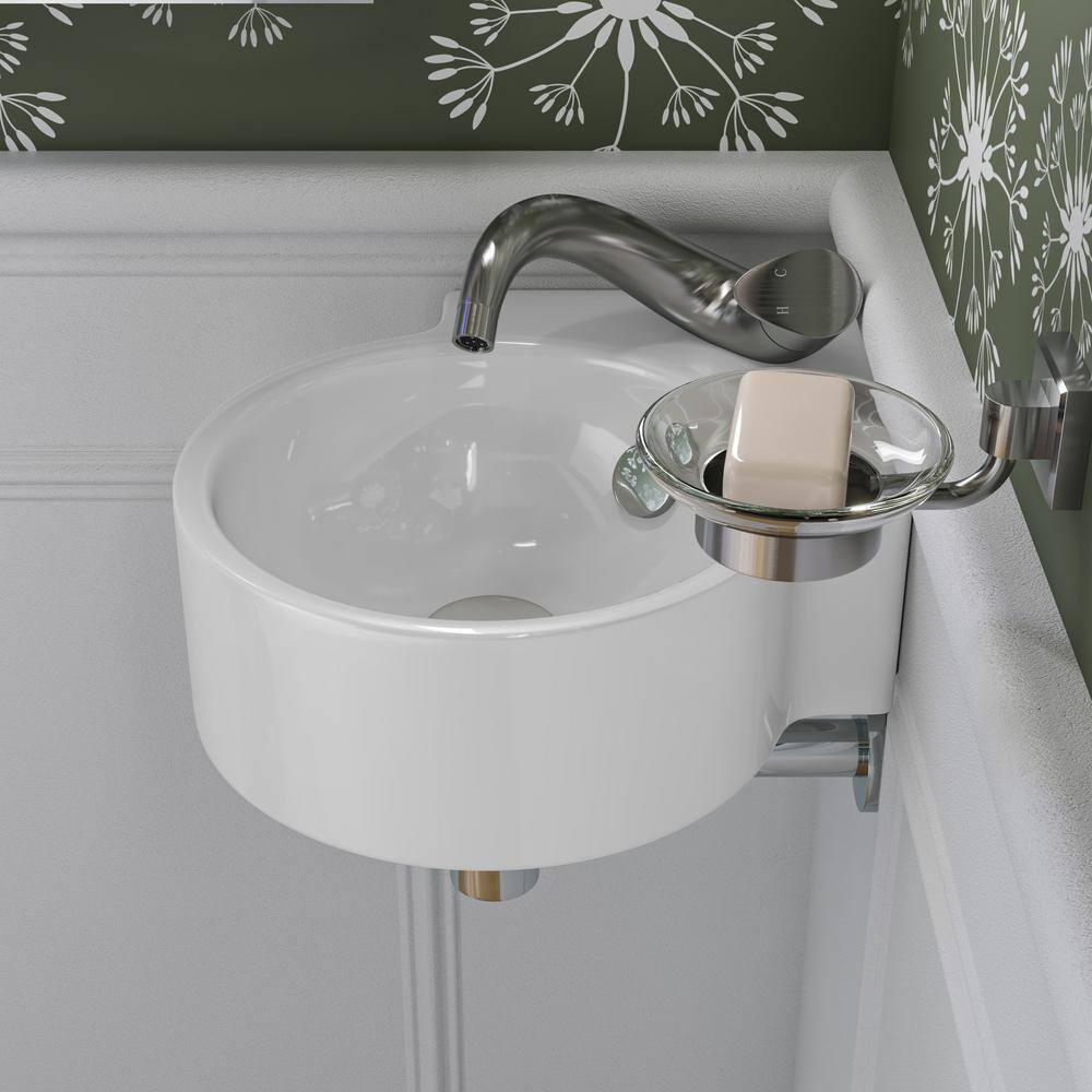 White Ceramic Wall-Mount Oval Bathroom Sink with Overflow