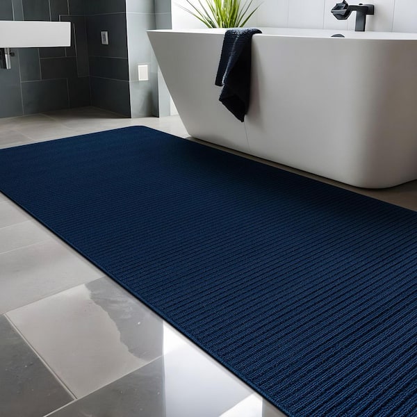 Oasis Non-Slip Navy 2 ft. x 10 ft. Solid Indoor Area Rug