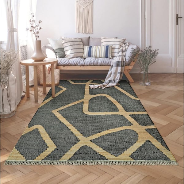 Cosmoros Hamar Jute Black 8 x 10 ft. Abstract Bohemian Area Rug