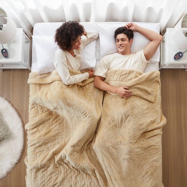100 in. x 90 in. Heated Microlight to Berber Tan King Blanket