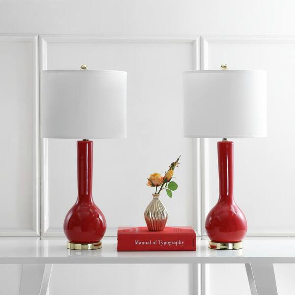 Dark Red Long Neck Ceramic Table Lamp, Dark Red Table Lamp Shades