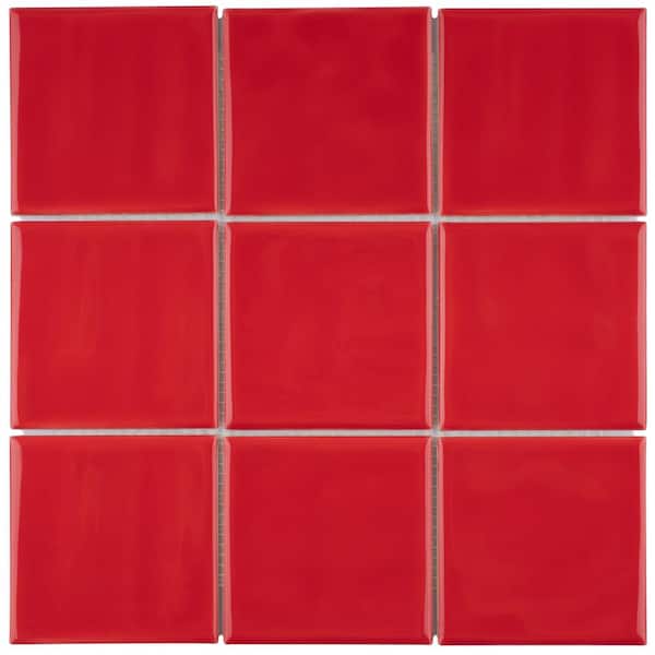 Merola Tile Twist Square Red Cherry 6 in. x 6 in. Ceramic Mosaic Take Home Tile Sample