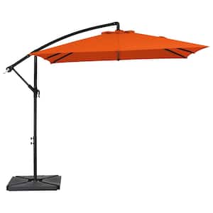 8 ft. x 8 ft. Steel Square Cantilever Patio Umbrella with Weighted Base in Orange