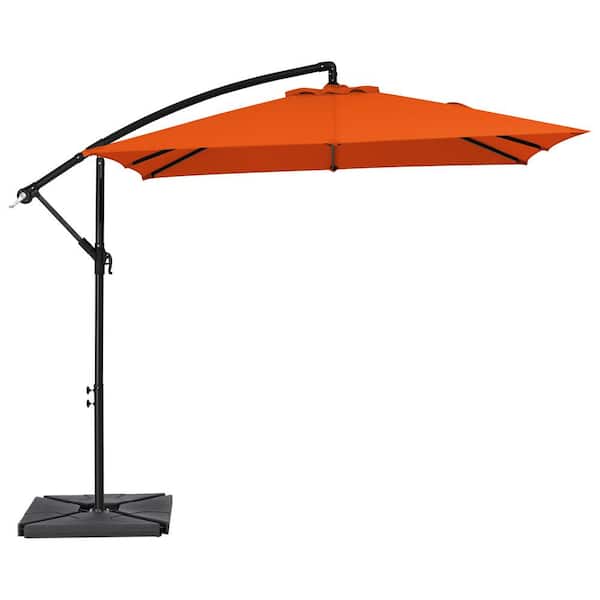 JEAREY 8 ft. x 8 ft. Steel Square Cantilever Patio Umbrella with Weighted Base in Orange