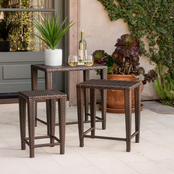 Noble House Jacob Brown Rectangular Faux Rattan Outdoor Patio Accent Table