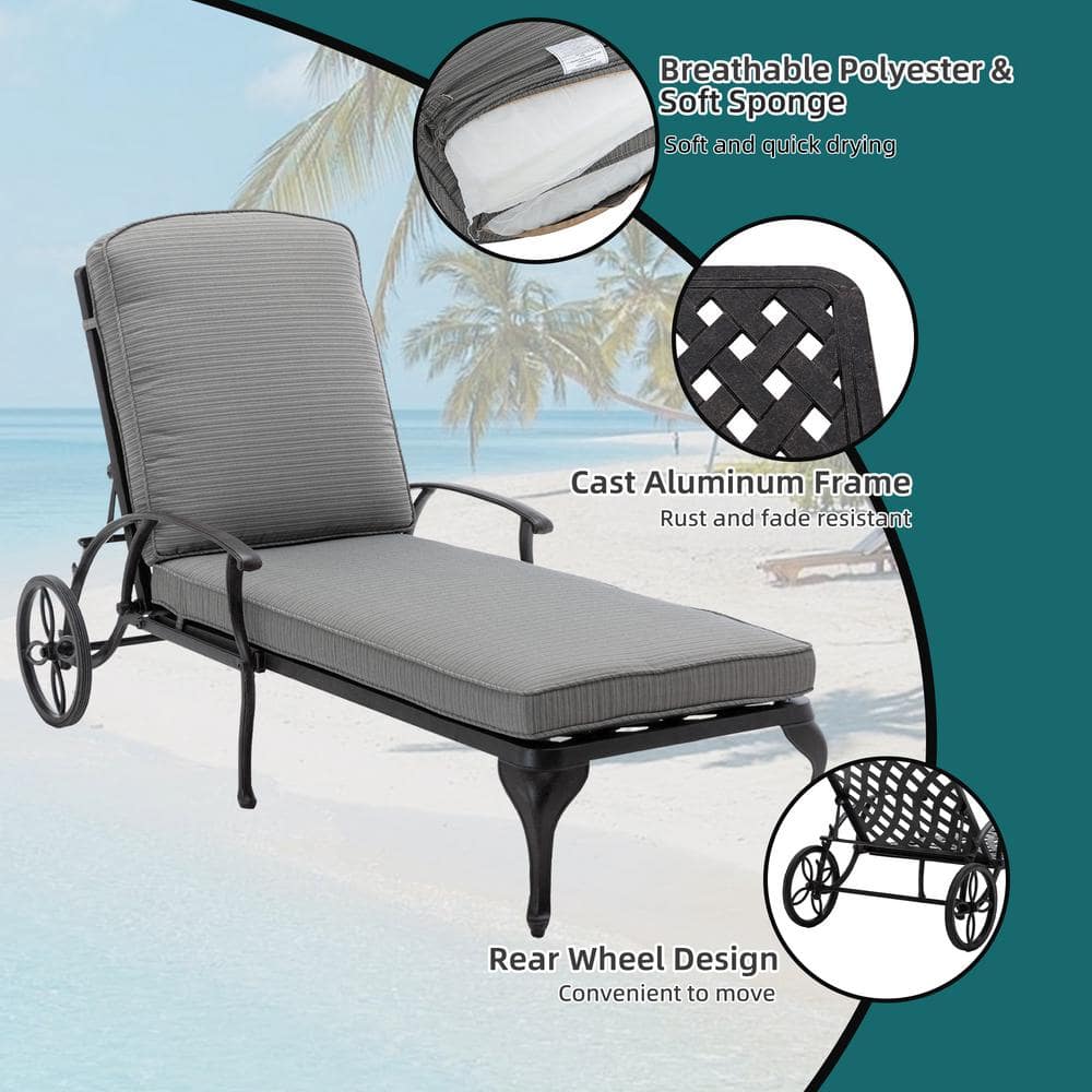Gray Aluminum Outdoor Chaise Lounge Set with Cushions