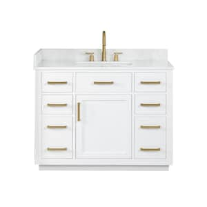 Gavino 42 in.W x 22 in.D x 34 in.H Bath Vanity in White with Grain White Composite Stone Top