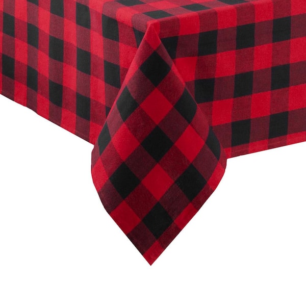 Elrene Farmhouse Living Holiday 52 in. W x 70 in. L Red and Black Buffalo Check Cotton Tablecloth