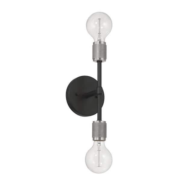 Robert Stevenson Lighting Maxim 6.37 in. 2-Lights Antique Polished Nickel Minimalist Wall Sconce with Exposed Bulbs