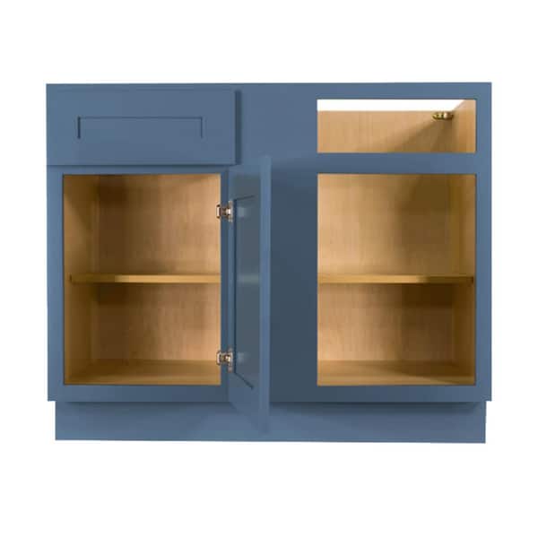 LIFEART CABINETRY Lancaster Blue Plywood Shaker Stock Assembled Blind Corner Kitchen Cabinet (42 in. W x 34.5 in. H x 24 in. D)
