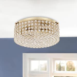 11.5 in. 2-Light Gold Crystal Flush Mount Ceiling Light