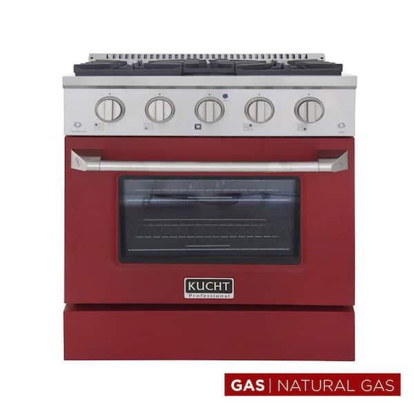 Pro-Style 30 in. 4.2 cu. ft. Natural Gas Range with Convection Oven in Stainless Steel and Red Oven Door