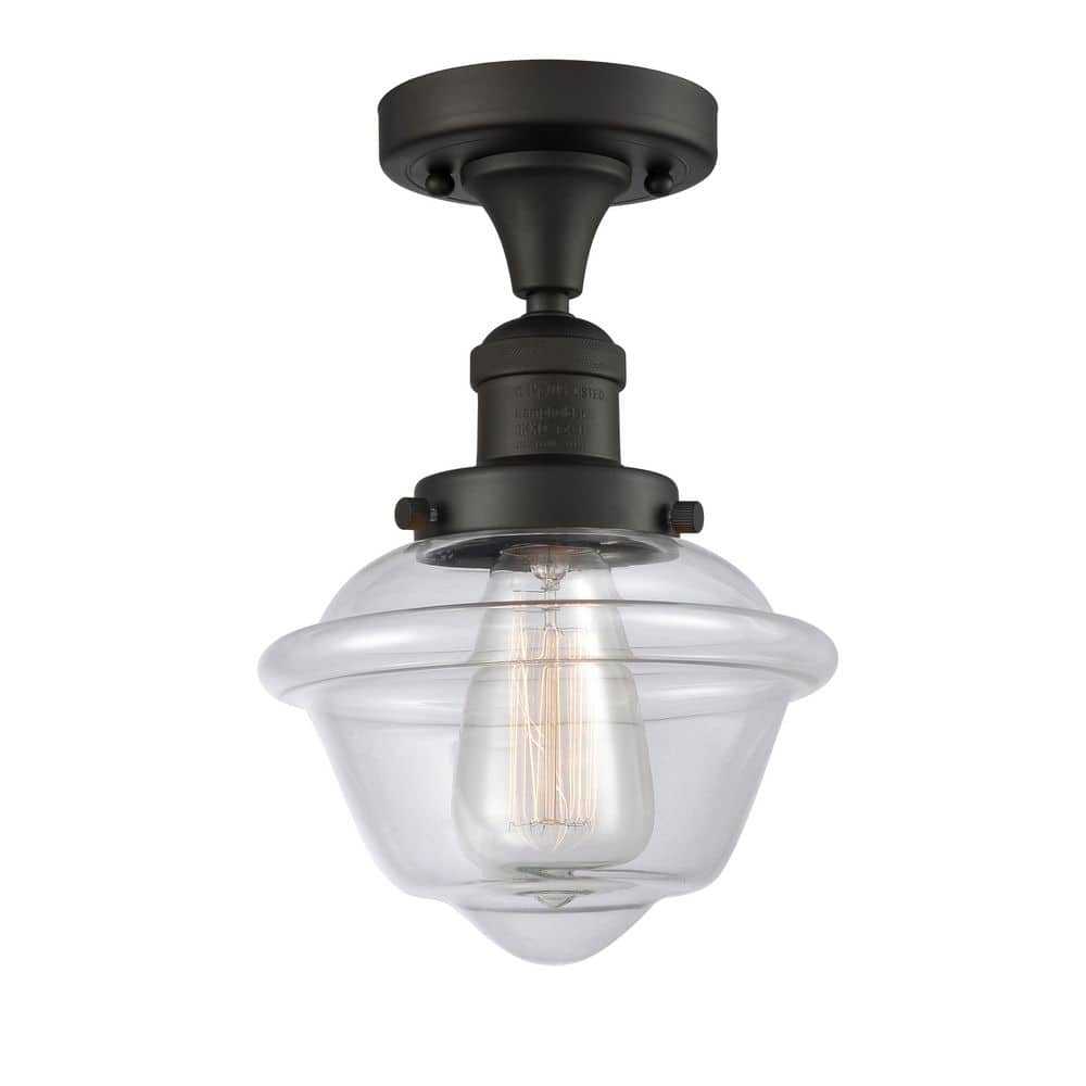 Oxford 7.5 in. 1-Light Oil Rubbed Bronze Traditional Semi-Flush Mount with Clear Glass Shade price history on PriceWatchPro