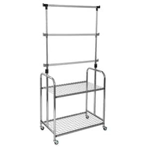 Chrome Plated Steel Height Adjustable 2 Shelf Mobile Garment Rack 33.27 in. W x 18.11 in. D x 65.55 in. H