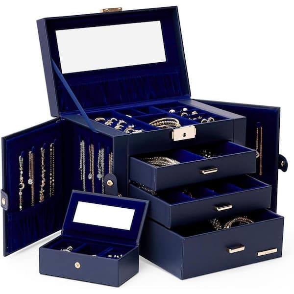 2 IN 1 Jewelry Box, with Small Travel Case, Dark Blue YA103 - The