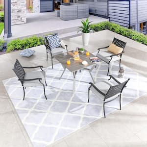 5-Piece Metal Square Outdoor Dining Set with Gray Cushions