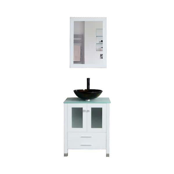 Siavonce 21.7 in. W x 24.4 in. D x 29.5 in. H Single Sink Bath Vanity in White Cabinet with Top and Mirror and Faucet, Drain