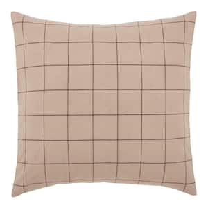 Connell Red Tan Primitive Windowpane Cotton Blend Euro Sham