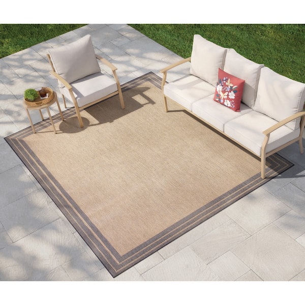 Black/Brown 5 ft. x 7 ft. Border Indoor/Outdoor Area Rug
