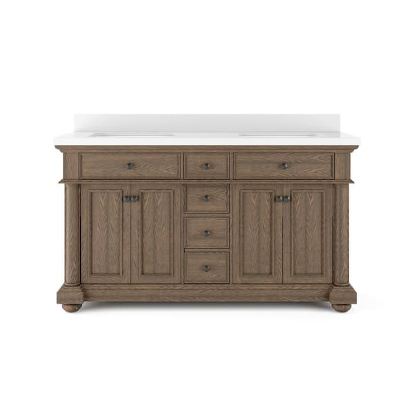 Quartz Stone Vanity Top In White With, Thomasville Bathroom Cabinets Home Depot