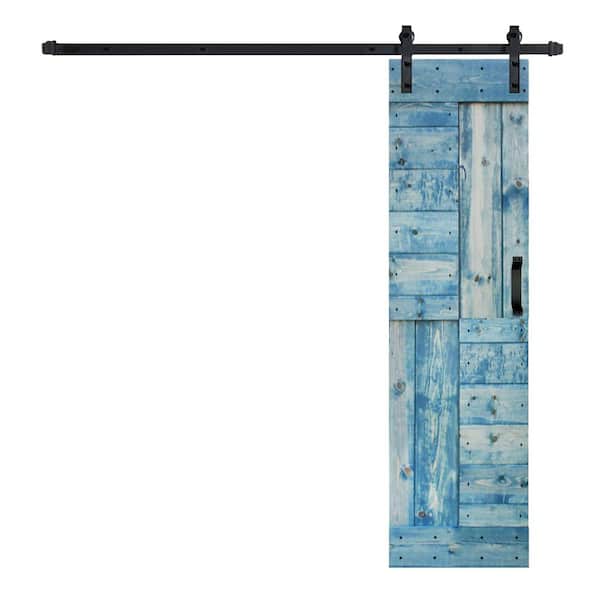 ISLIFE S Series 24 in. x 84 in. Worn Navy Finished DIY Solid Wood Sliding Barn Door with Hardware Kit