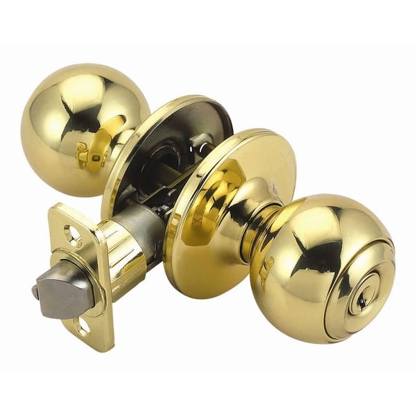 Design House Ball Polished Brass Keyed Entry Door Knob with Universal 6 Way Latch