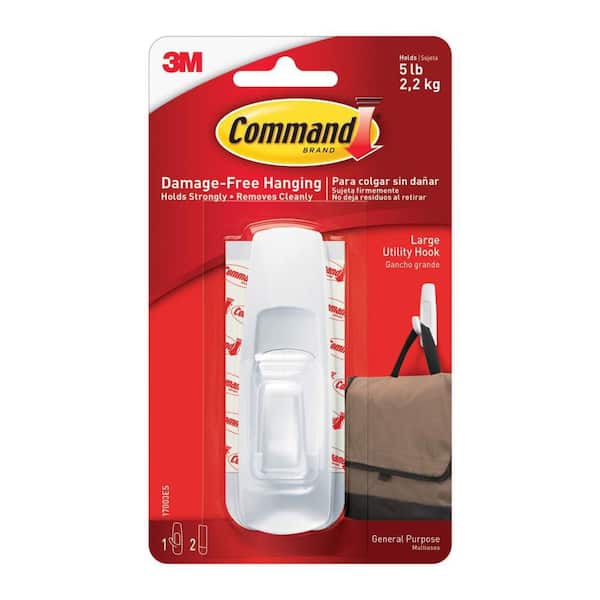5 lb. Large White Utility Hook (1 Hook, 2 Strips)