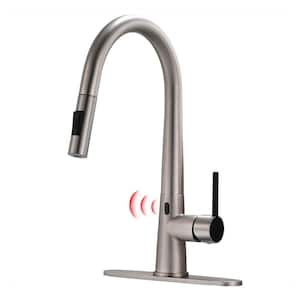 Single Handle Sensor Pull Down Sprayer Kitchen Faucet with Dual Function Spray Head in Brushed Nickel