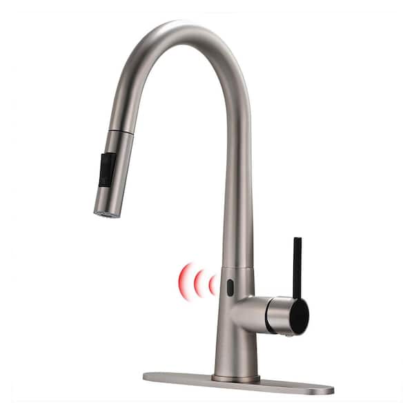 Satico Single Handle Sensor Pull Down Sprayer Kitchen Faucet With Dual Function Spray Head In