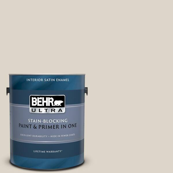 BEHR ULTRA 1 gal. #UL170-14 Canvas Tan Satin Enamel Interior Paint and Primer in One