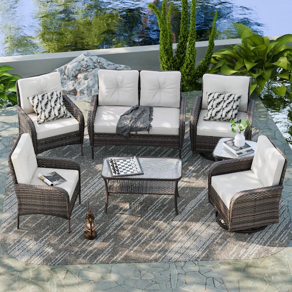 EAGLE PEAK 7-Piece Wicker Patio Conversation Set with Cushion