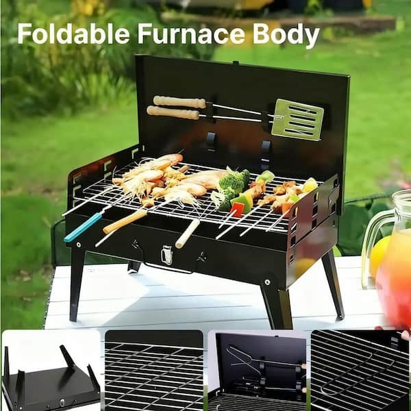Barbecue Charcoal Grill Folding Portable, Windproof And Thickened